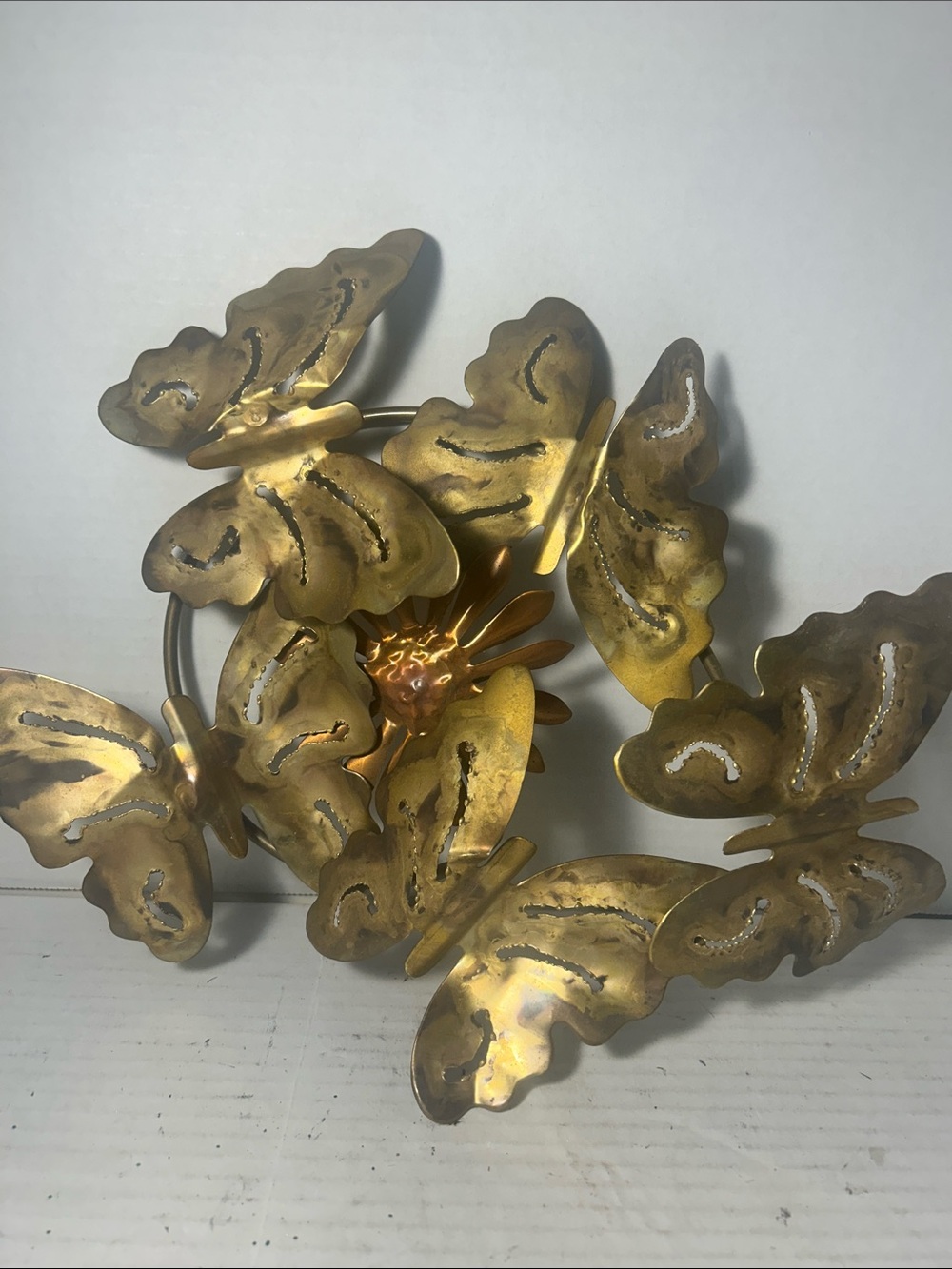 Home Interiors Gold Metal Floral Butterfly Wall Sculpture Vintage